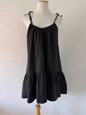 MONICA NERA Cotton Dropped Waist Mini Dress in Black XS